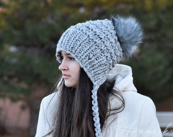 Knit Winter Woolen Pom Pom Ear Flap Chullo Bonnet Slouchy Women's Girls Hat Beanie | The VISCOUNTESS
