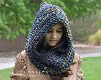 Adult / Teen Knitted Crochet Women's Chunky Woolen Winter Hood Scarf | THE WELS