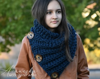 Knit Winter Women Men Neck Warmer Cowl Scarf, Chunky Scarf, Buttoned Scarf, Three Button Scarf  | THE BOSTON