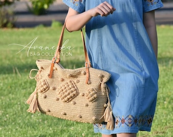 Gerard Darel Inspired Woodstock Raffia 24 Hour Crochet Tote Bag, Straw Bag, Beach Bag, Summer Bag, Shoulder Bag, Shopper Bag