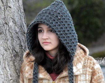Women's Knit Crochet Chunky Wool Hood Hat with Ties | The NEWRY