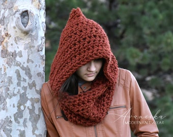 Adult / Teen Knitted Chunky Women's Winter Hood Scarf | THE WELS