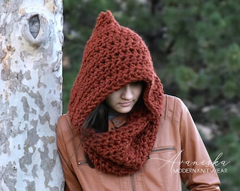 Wool Knit Crochet Chunky Winter Large Hood Scarf | THE WELS