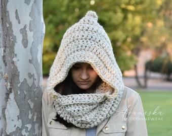 Wool Knit Crochet Chunky Winter Large Hood Scarf | THE PRESTON