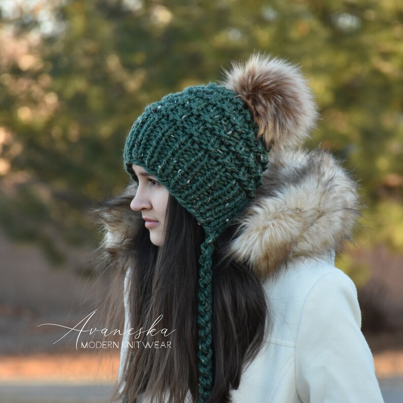 Knit Winter Woolen Pom Pom Ear Flap Chullo Bonnet Fitted Women's Girls Hat Beanie The VISCOUNTESS image 2