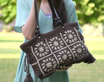 Crochet Granny Square Women's Summer Boho Retro Vintage Style Shoulder Bag Tote Bag Purse | BEVERLY