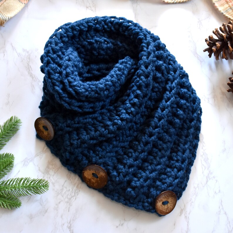 Knit Winter Women Men Neck Warmer Cowl Scarf, Chunky Scarf, Buttoned Scarf, Three Button Scarf THE BOSTON image 6