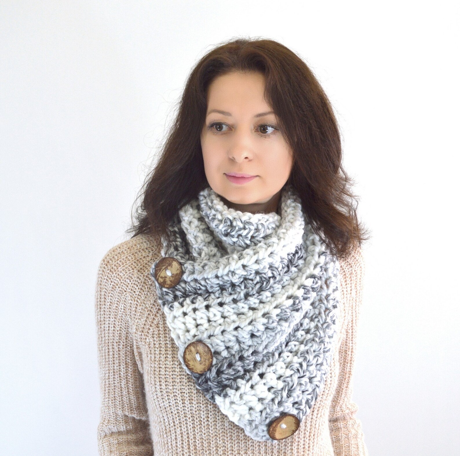Knit Crochet Chunky Neck Warmer Cowl Scarf with Three Natural Etsy