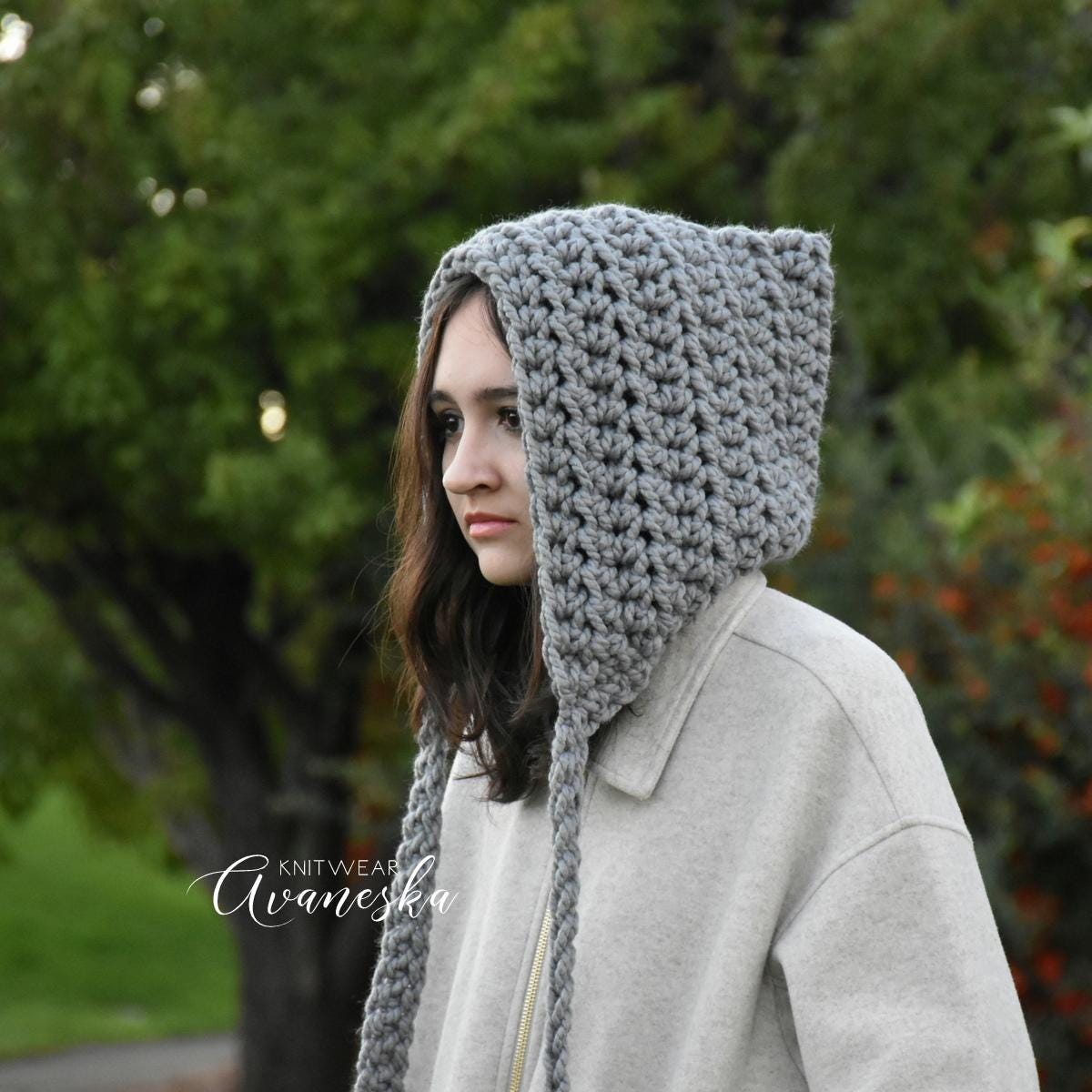 Women's Large Knit Crochet Chunky Hood Hat With Ties | the YORK - Etsy