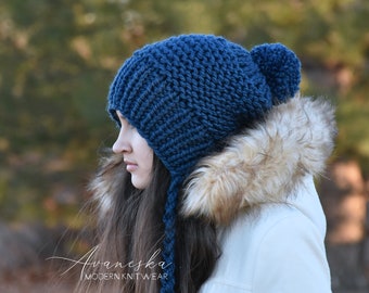 Knit Winter Woolen Pom Pom Ear Flap Chullo Slouchy Bonnet Women's Girls Hat Beanie | The MARCHIONESS