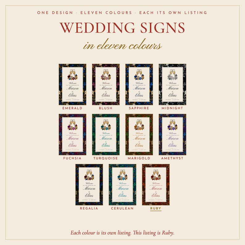 Seat Map Ruby Ruby Wedding Sign Bundle Canva Template | Red Stained Glass Welcome ...