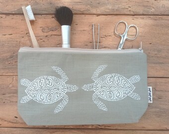 Hand printed cosmetic pouch