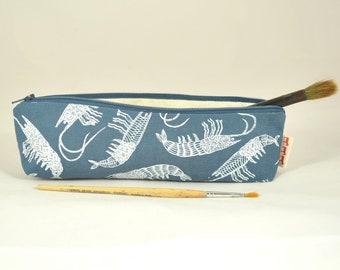 handprinted pencil case, linen