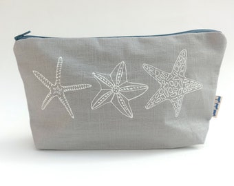 Hand printed cosmetic pouch