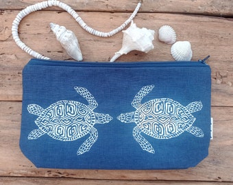 handprinted cosmetic pouch