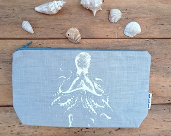 Hand printed cosmetic pouch