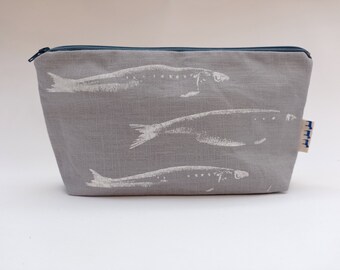 Hand printed cosmetic pouch