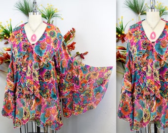 Boho Top Chiffon Summer Top,Sizes 1X TO 4XL Women Plus Size Top,Flounce Blouse