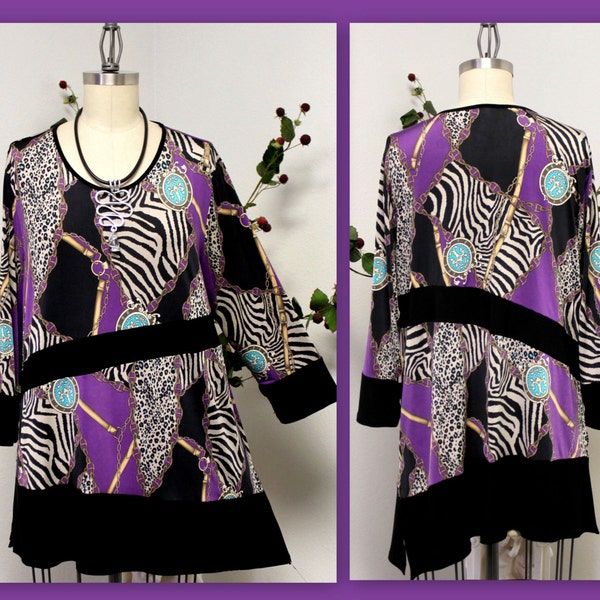 New Abstarct Animal prinrt, Asymmetrical Designer Plus Size Tunic Medium to 3XL