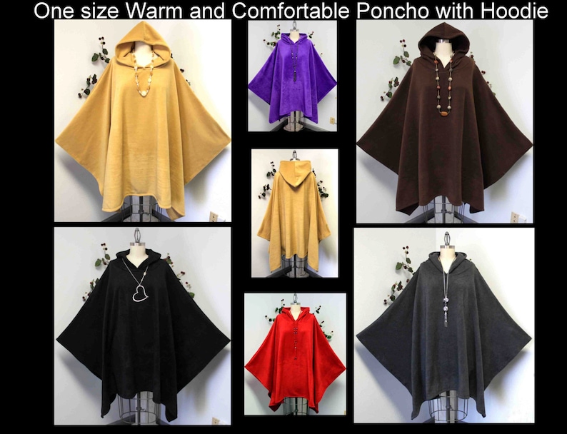 Versatile Travelers Full Size Hooded Poncho in warm and cozy Fleece fabric, Hoddie, Plus size poncho, Fleece Poncho photo