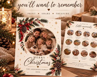 Editable Christmas Card Template, Year in Review, Canva Photo Holiday Card, 5x7 Digital Download