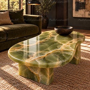 Green Onyx Oval Dining Table, Luxury Natural Stone Dining Table Luxury Green , Oval Marble Table, High End Designer Dining Furniture