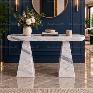 Luxury White Marble Console Table, Modern Stone Entryway Table, Sculptural Marble Sofa Table, Hallway Furniture White Marble Console Table