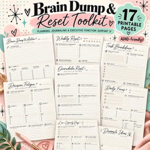 Brain Dump & Reset Toolkit BUNDLE 17 Printable Overwhelm | ADHD-Friendly Planning Journaling Executive Function Support Neurodivergence ASD