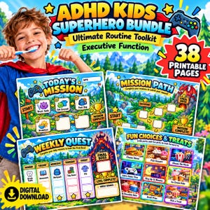 ULTIMATE ADHD Routine Kids Toolkit DOPAMINE Bundle Chore Game Hack Customizable Visual Checklist Executive Function Support day week reward
