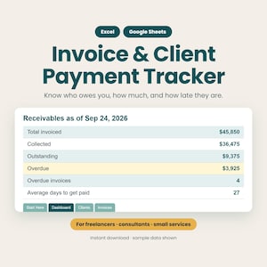 Freelancer Invoice Tracker | Client Payment Aging Report (Excel, Google Sheets)