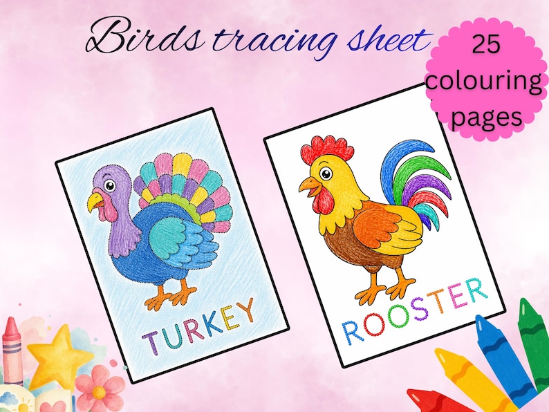 Birds Tracing and Coloring Pages for Kids, 25 Printable Bird Sheet ...