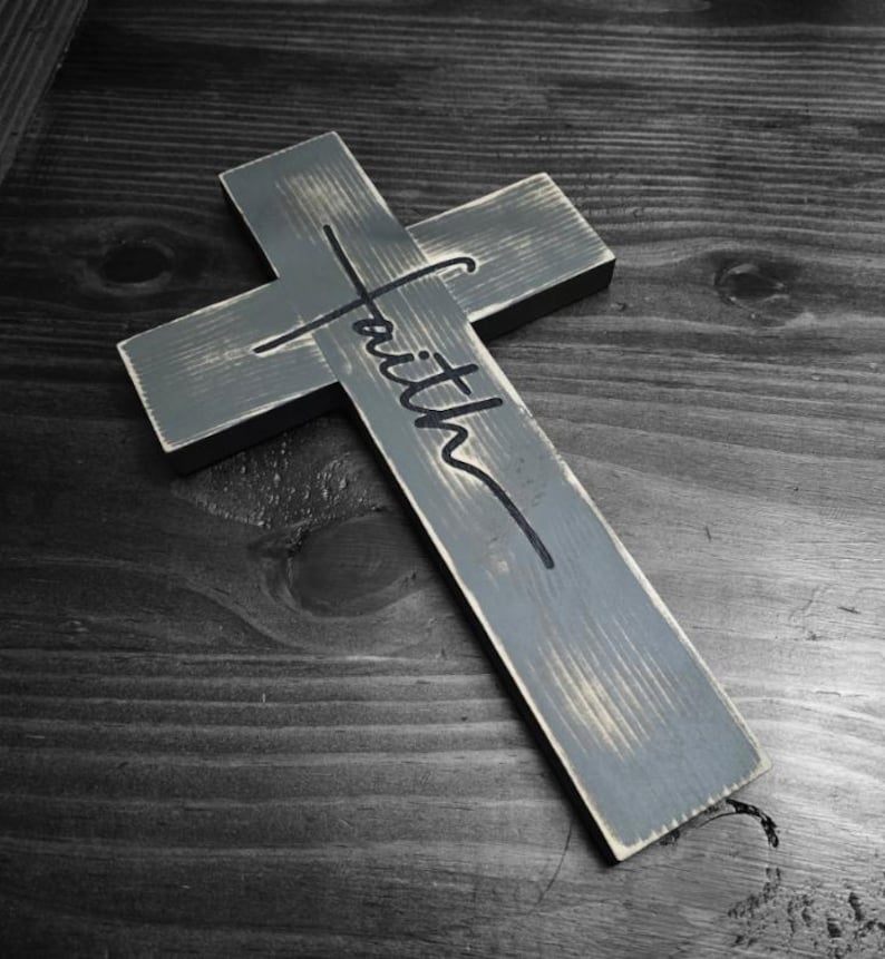 Pine Cross Laser Engraved faith Painted Gray Rustic Artistic Wood Wall