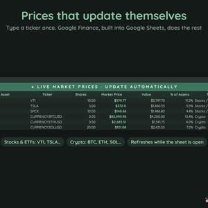 Live Net Worth Tracker, Stock and Crypto Prices Update Automatically, Google Sheets, Dark Mode image 5