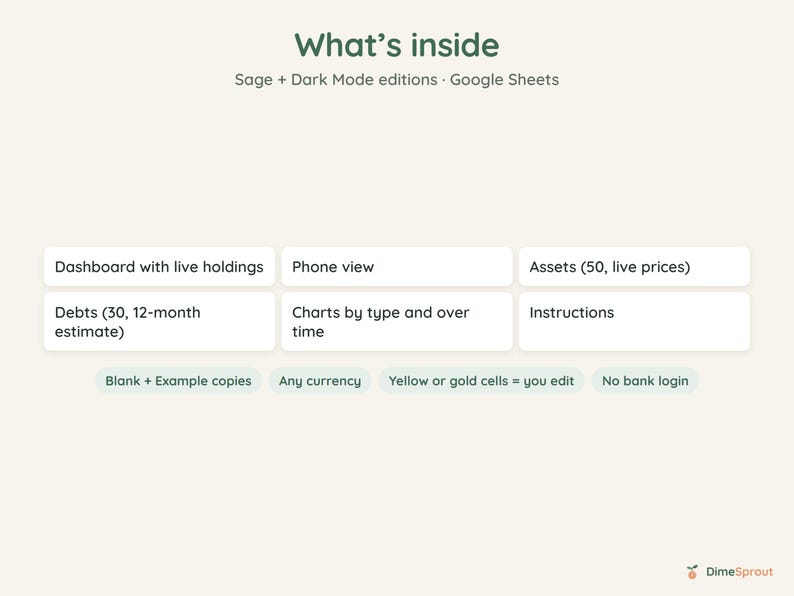 Live Net Worth Tracker, Stock and Crypto Prices Update Automatically, Google Sheets, Dark Mode image 10