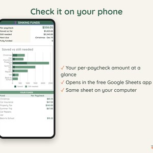 Sinking Funds Tracker Google Sheets, Save by Paycheck, Christmas and Bill Savings Planner, Dark Mode image 6