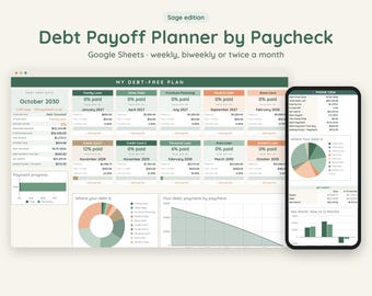 Debt Snowball Spreadsheet, Biweekly Debt Payoff Tracker, Google Sheets Budget Planner, Light & Dark Mode