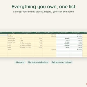 Live Net Worth Tracker, Stock and Crypto Prices Update Automatically, Google Sheets, Dark Mode image 6