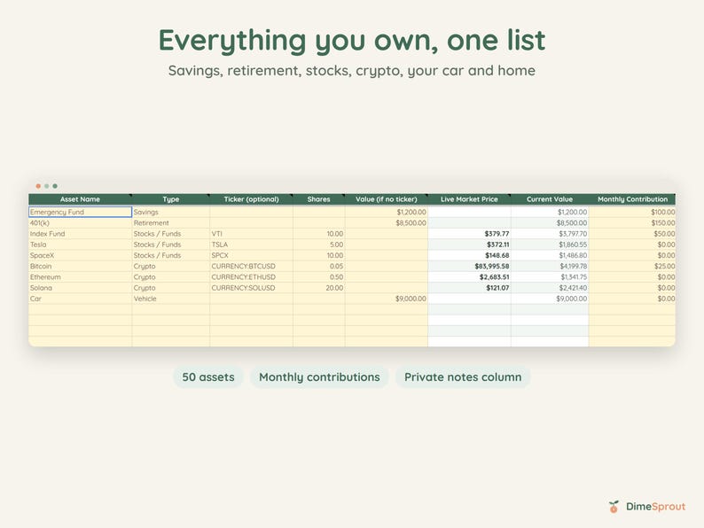 Live Net Worth Tracker, Stock and Crypto Prices Update Automatically, Google Sheets, Dark Mode image 6