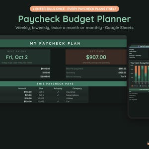 Paycheck Budget Planner Google Sheets, Enter Bills Once, Biweekly Budget by Paycheck, Payday Calendar image 3