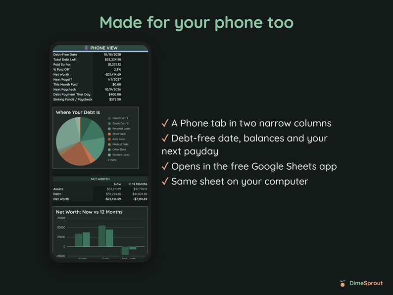 Debt Snowball Spreadsheet, Biweekly Debt Payoff Tracker, Google Sheets Budget Planner, Light & Dark Mode image 8