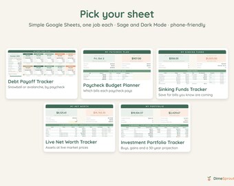 Budget Spreadsheet Bundle Google Sheets, Paycheck Budget, Debt Payoff, Sinking Funds, Net Worth, Portfolio