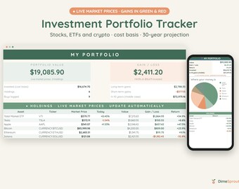 Investment Portfolio Tracker, Live Stock and Crypto Prices Update Automatically, Gain Loss, Google Sheets