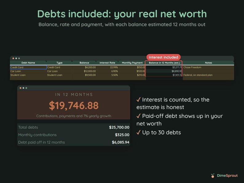Live Net Worth Tracker, Stock and Crypto Prices Update Automatically, Google Sheets, Dark Mode image 7