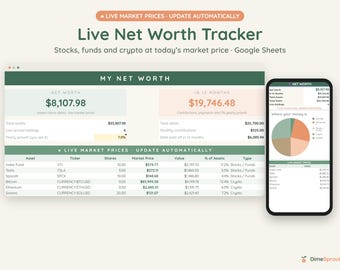 Live Net Worth Tracker, Stock and Crypto Prices Update Automatically, Google Sheets, Dark Mode