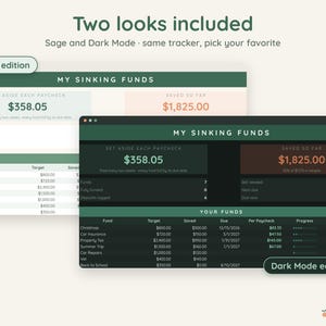 Sinking Funds Tracker Google Sheets, Save by Paycheck, Christmas and Bill Savings Planner, Dark Mode image 2