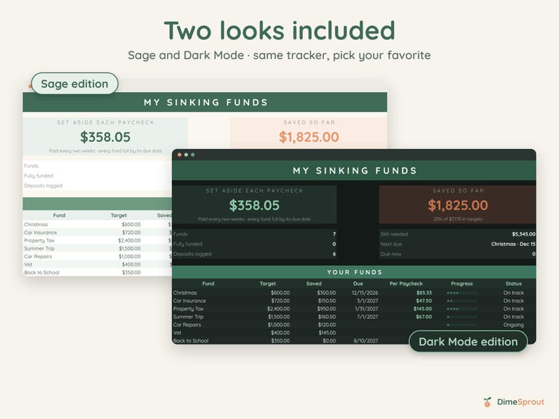 Sinking Funds Tracker Google Sheets, Save by Paycheck, Christmas and Bill Savings Planner, Dark Mode image 2
