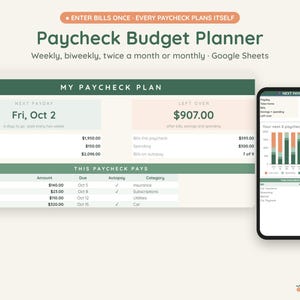 Paycheck Budget Planner Google Sheets, Enter Bills Once, Biweekly Budget by Paycheck, Payday Calendar image 1