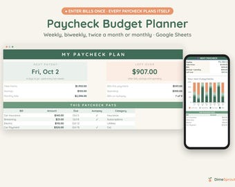 Paycheck Budget Planner Google Sheets, Enter Bills Once, Biweekly Budget by Paycheck, Payday Calendar