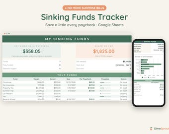 Sinking Funds Tracker Google Sheets, Save by Paycheck, Christmas and Bill Savings Planner, Dark Mode