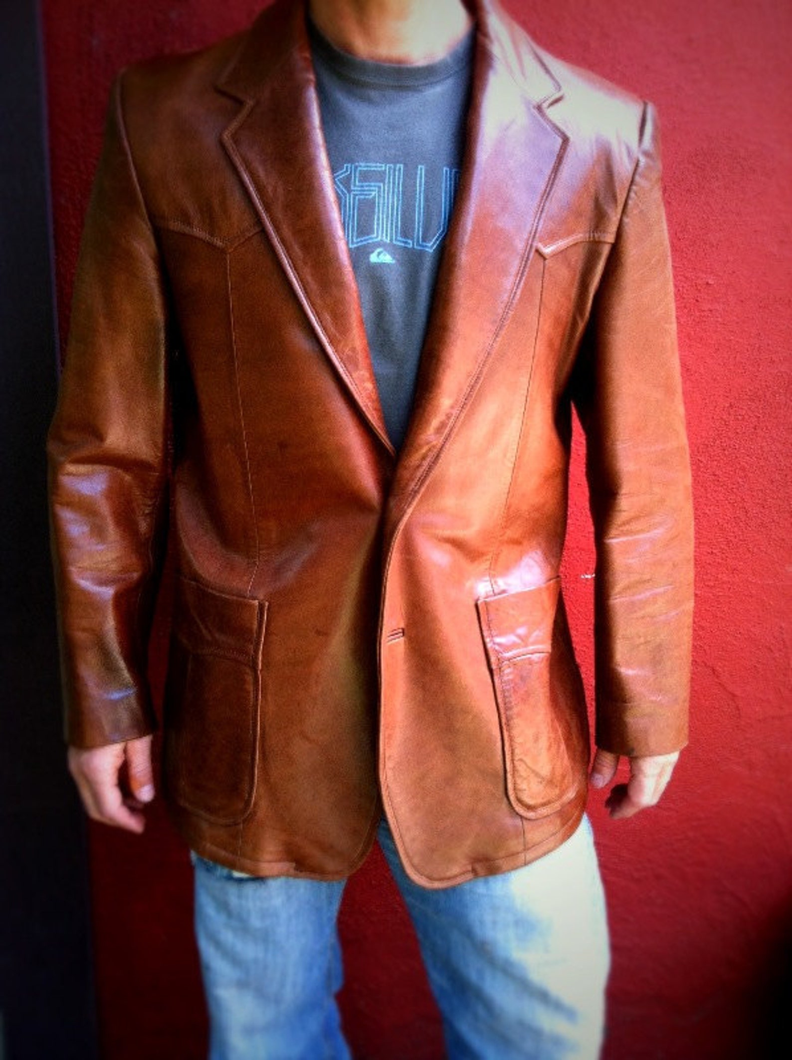 Men's Wilson tan butter leather blazer sports coat jacket Etsy